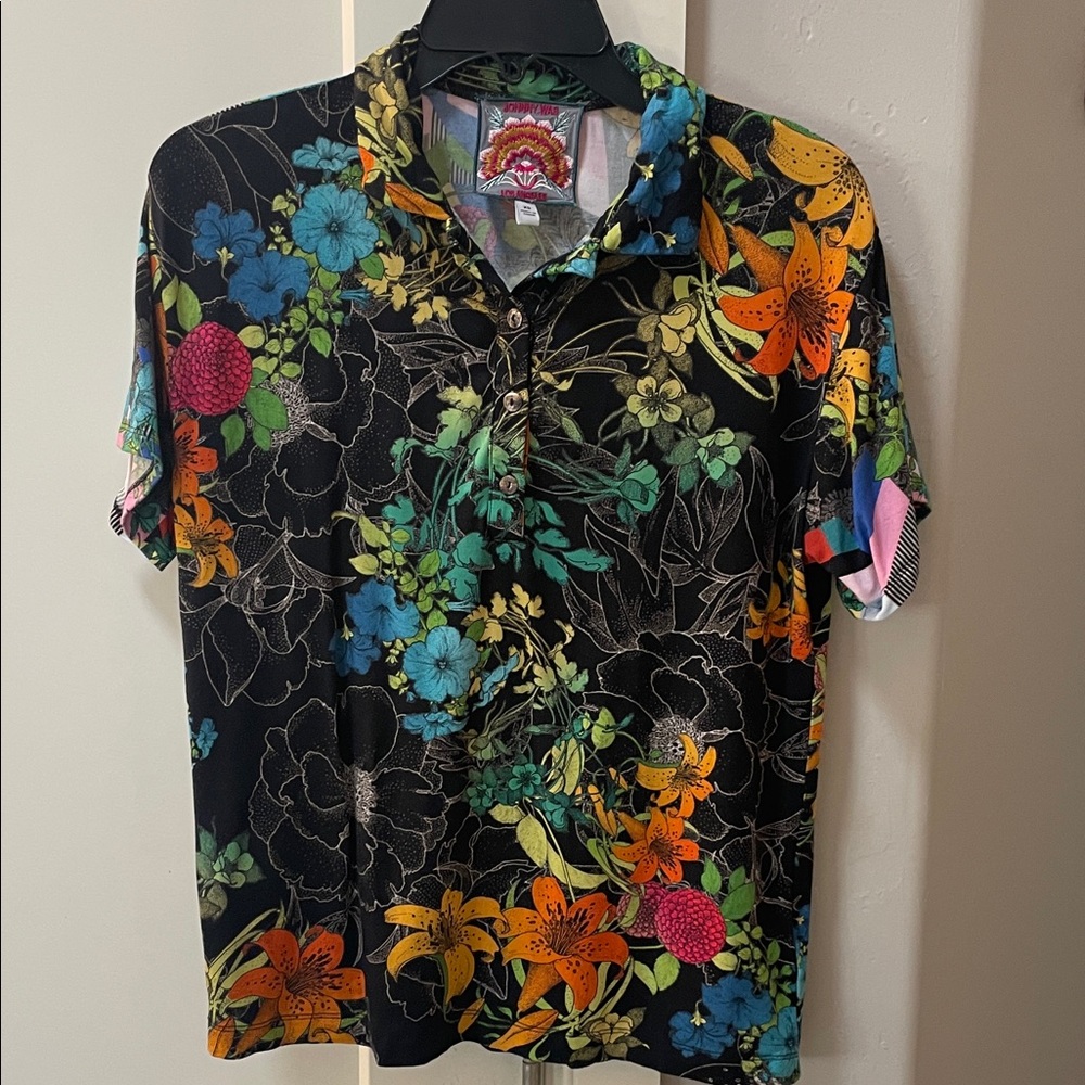 Johnny Was Multicolor Floral Polo